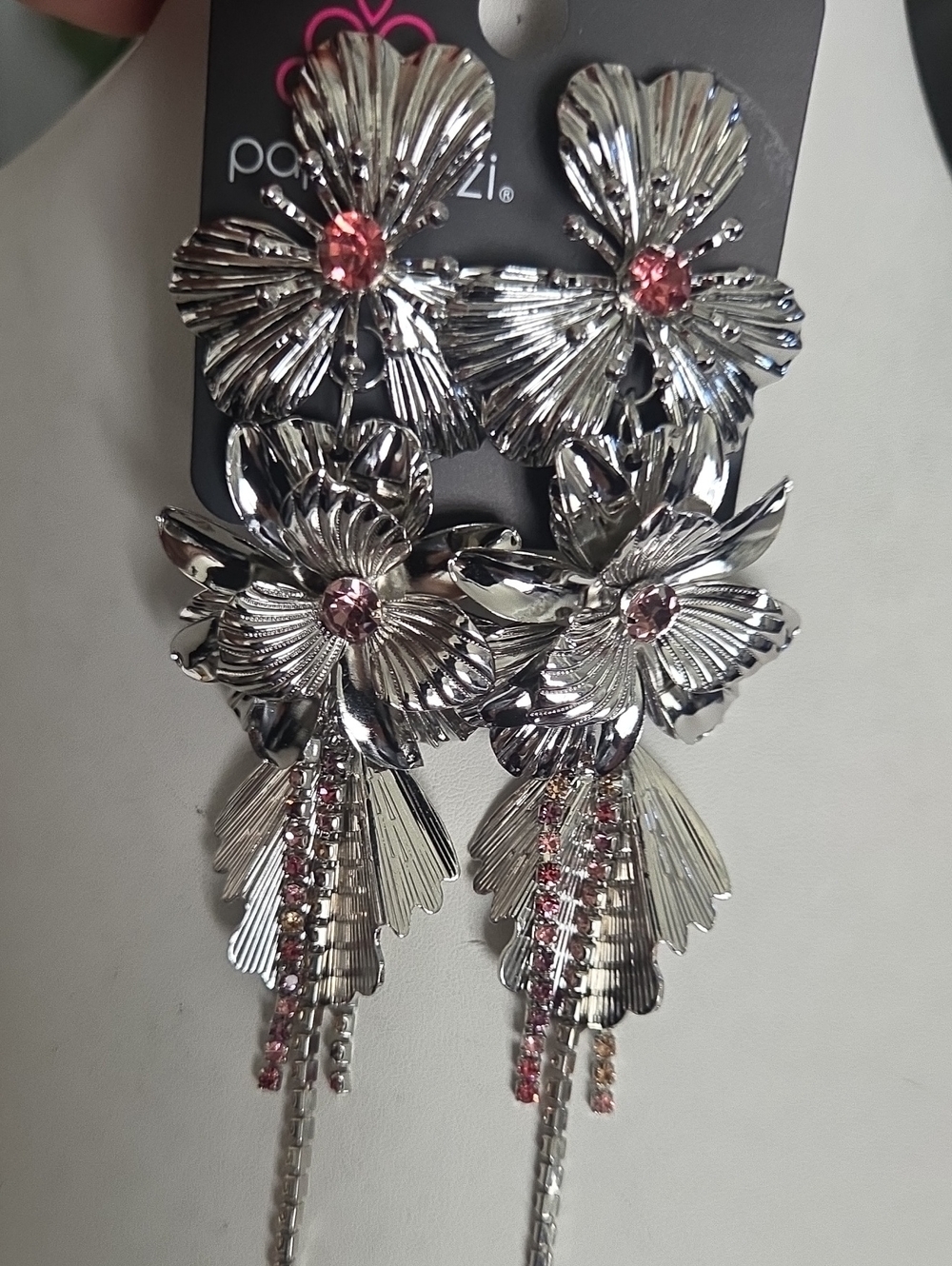 Paparazzi Pink Gem Flower Post Earrings NWT
